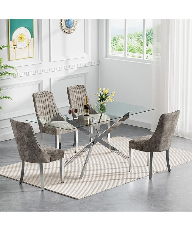 Rectangle Glass Dining Table Set for 4, 60'' Kitchen Table and Chairs Set, 5PCS Modern Dining Room Table Set with 4 Dining Chair for Home