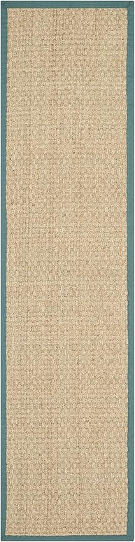 SAFAVIEH Natural Fiber Collection Runner Rug - 2'6" x 6', Natural & Light Blue, Seagrass, Basketweave Pattern with Border (NF114M)