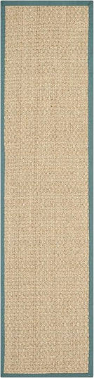 SAFAVIEH Natural Fiber Collection Runner Rug - 2'6" x 14', Natural & Light Blue, Seagrass, Basketweave Pattern with Border (NF114M)