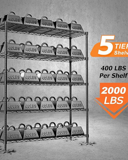 Storage Shelves Heavy Duty, 2 PCS 48" L x 20" W x 72" H Garage Wire Shelving Unit Loads 2000LBS, 5-Tier Adjustable Metal Industrial Utility Shelf Rack for Kitchen, Laundry Room, Warehouse, Basement