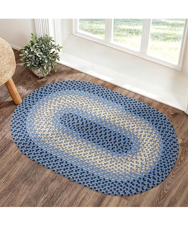 Tranquility TQ12 Blue 2' x 3' Oval - Braided Area Rug, Home Decor, Floor Mat or Bedroom Rug - Easy Care, Ideal for High Traffic Areas in Hallway and Living Room - Made in USA