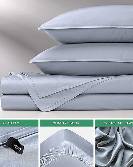 Pure Bamboo Short Queen Sheets for RV Camper (60"x75") - Genuine 100% Organic Viscose Derived from Bamboo Bed Sheet Set, Soft & Cooling, 2 Year Quality Promise (Short Queen, Sterling Blue)