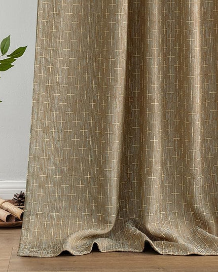 MIULEE Decorative Back Tab Linen Curtains with Geometric Pattern for Living Room Bedroom Farmhouse Rustic Thick Woven Textured Patterned Mudcloth Drapes 63 Inch Length 2 Panels Set, Khaki