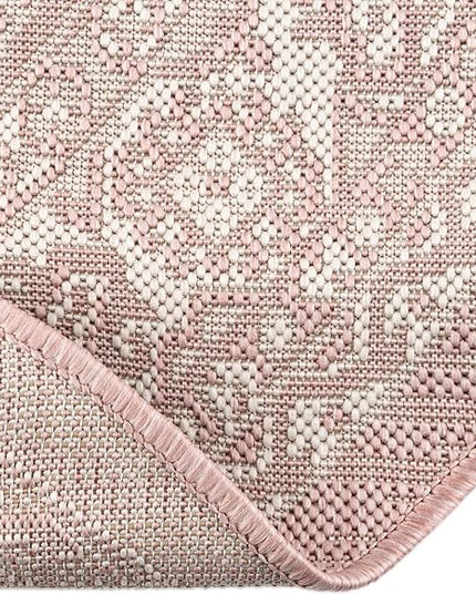 Rugs.com Outdoor Aztec Collection Rug – 13 Ft Round Pink Flatweave-Pile Rug Perfect for Kitchens, Dining Rooms