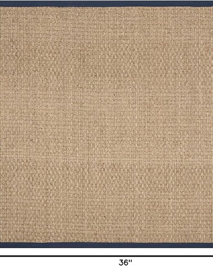 Safavieh Area Rug 3' Square - Natural Fiber Collection - Natural & Blue, Seagrass, Basketweave Pattern with Border (NF114E)