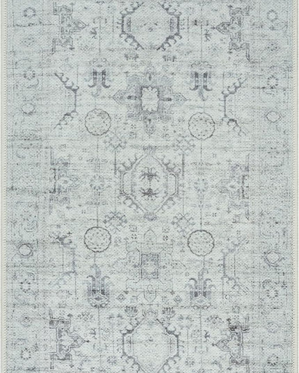 GLN Rugs Bohemian Collection - Machine Washable Area Rug, Bohemian Vintage, Non Slip, Low Pile Chenille Rug, Living Room, Bedroom, Bathroom Rug (2'x3' Beige and Gray)