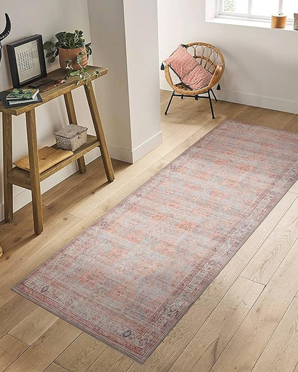 GLN Rugs Traditional Collection - Machine Washable Area Rug, Traditional Washable, Non Slip, Low Pile Chenille Rug, Living Room, Bedroom, Kitchen Rug (2'6"x10' Multicolor)