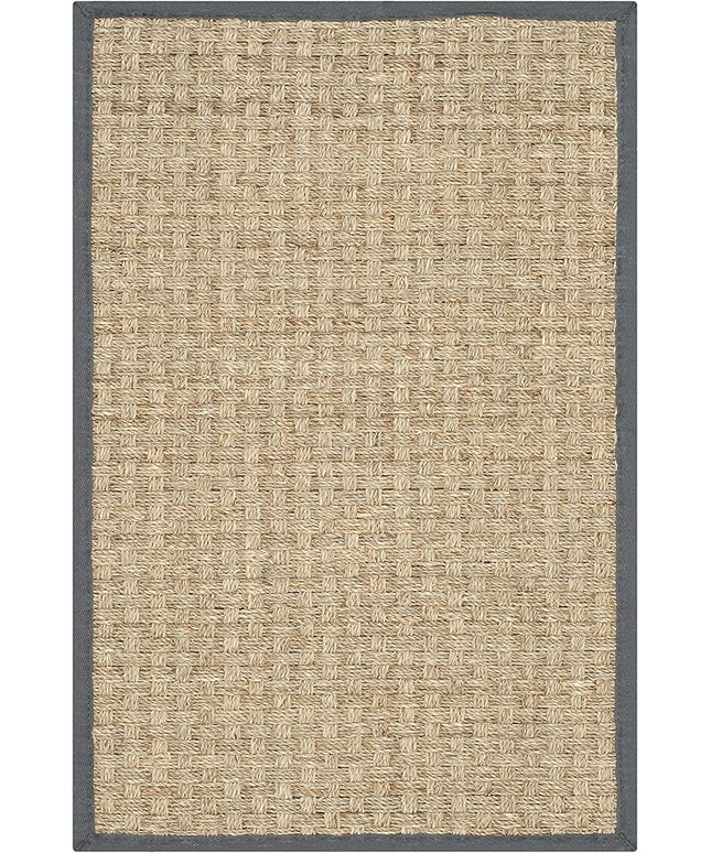 SAFAVIEH Area Rug 2x3 - Natural Fiber Collection - Natural & Dark Grey, Seagrass, Basketweave Pattern with Border (NF114Q)