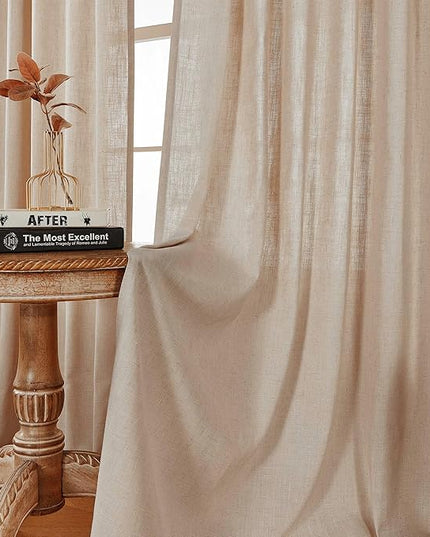 Joydeco Linen Curtains for Living Room,Light Filtering Rod Pocket Back Tab Semi Sheer Drapes Window Long Curtains 72 inches Long Sheer Bliss