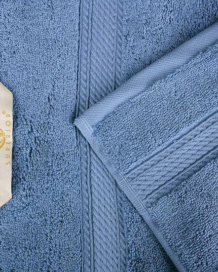 Superior Egyptian Cotton Pile 9 Piece Towel Set, Includes 3 Bath, 3 Hand, 3 Face Towels/Washcloths, Ultra Soft Luxury Towels, Thick Plush Essentials, Guest Bath, Spa, Hotel Bathroom, Denim Blue