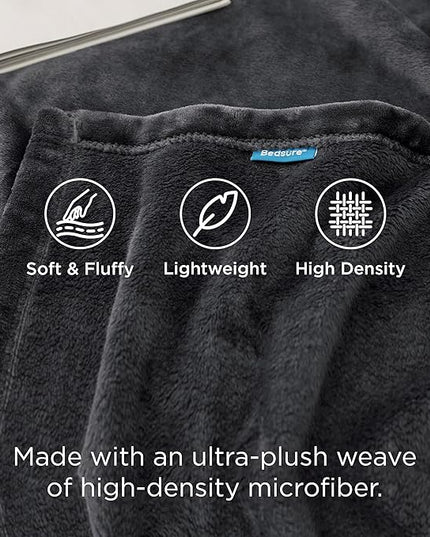 Bedsure GentleSoft Fleece Throw Blanket Dark Grey - 300GSM Blankets for Couch, Sofa, Bed, Soft Lightweight Plush Cozy Throws for Toddlers