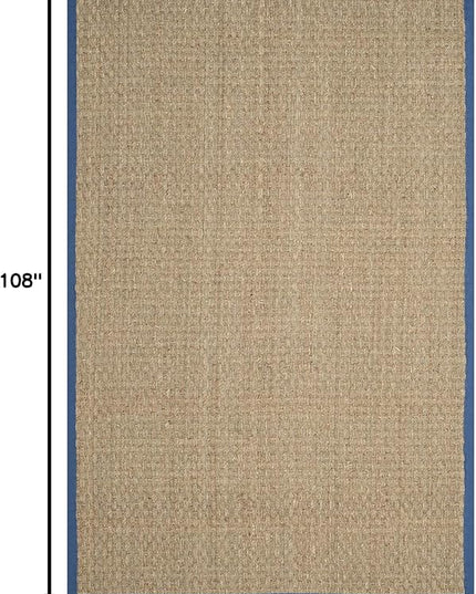 SAFAVIEH Area Rug 6x9 - Natural Fiber Collection - Natural & Navy, Seagrass, Basketweave Pattern with Border (NF114T)