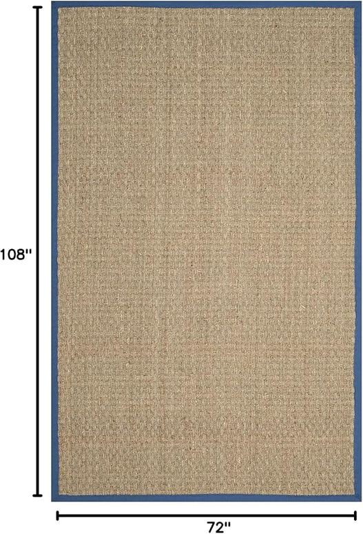 SAFAVIEH Area Rug 6x9 - Natural Fiber Collection - Natural & Navy, Seagrass, Basketweave Pattern with Border (NF114T)