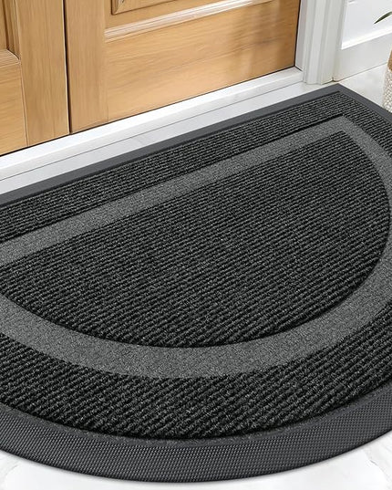 OLANLY Half Circle Door Mat Indoor Outdoor Entrance Welcome, Waterproof All-Season, All-Weather Doormat, Sturdy Natural Rubber, Low Profile, Easy Clean Patio Porch Entryway Mat, 29.5x17, Black