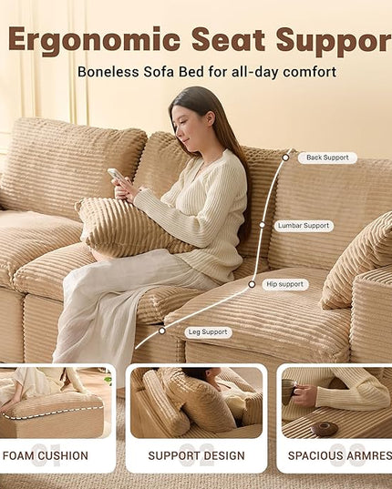 106.3” Sectional Couches for Living Room, Cloud Couch, Modular Sectional Sofa, Convertible Sofas Bed, Deep Seat Sofa, Corduroy,Camel