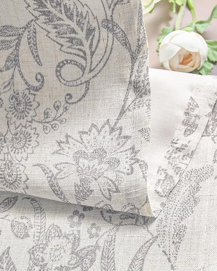 Lazzzy Grey Floral Lined Curtains Linen Farmhouse 96 Inches Long Grommet Top Drapes for Living Room Bedroom Flower Printed Country Vintage Curtains 2 Panels Set Gray on Beige