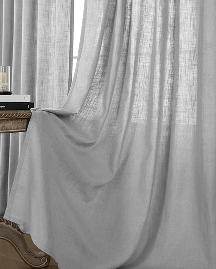 Joydeco Linen Curtains for Living Room,Light Filtering Rod Pocket Back Tab Semi Sheer Drapes Window Long Curtains 84 inches Long Ebony Grey