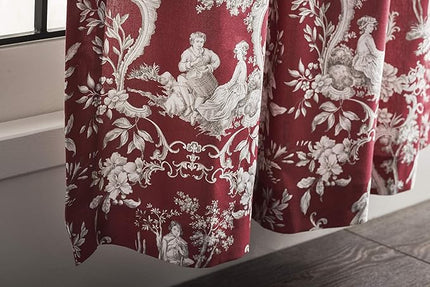 Maison d' Hermine Curtains for Living Room 100% Cotton 124 inch Length One Panel Light Filtering Toile Curtains for Bedroom Windows with Rod and Loop Pockets Drapes (Joli Jouy Red, 50" W x 124" L)