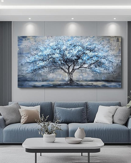 Canvas Wall Art for Living Room Wall Decor for Bedroom Office Modern Hotel Wall Decorations Blue Tree Landscape Paintings Abstract Pictures Artwork Room Aesthetic Home Decor 20x40 in