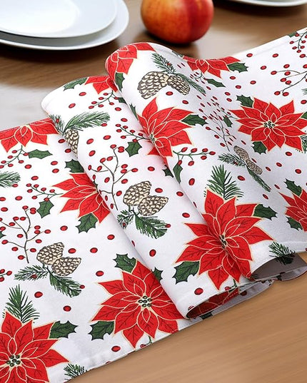 Urban Villa Pine Cone Print 100% Cotton Fused Table Runner 14''x72'' Over Sized Christmas Color Table Runner Heavier Quality