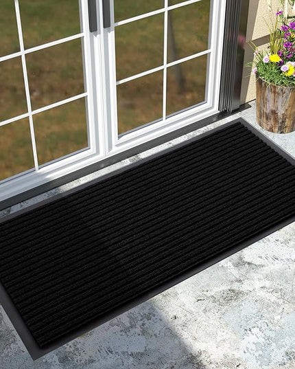 Yimobra Front Door Mat Outdoor Indoor Entrance, 100% Waterproof All-Season All Weather Doormat, Welcome Matt Outside Entry, Non Slip, Low Profile, Heavy Duty Patio Porch Floor Mats,47 x 24,Black