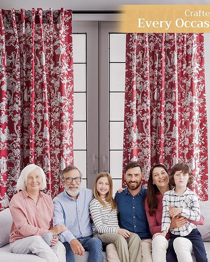Maison d' Hermine Curtains for Living Room 100% Cotton 124 inch Length Two Panels Light Filtering Toile Curtains for Bedroom Windows with Rod and Loop Pockets Drapes (Joli Jouy Red, 50" W x 124" L)