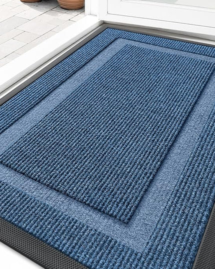 OLANLY Front Door Mat Indoor Outdoor Entrance, Waterproof All-Season, All-Weather Doormat, Sturdy Natural Rubber, Fade Resistant, Low Profile, Easy Clean Patio Porch Entryway Mat, 33x21, Light Blue