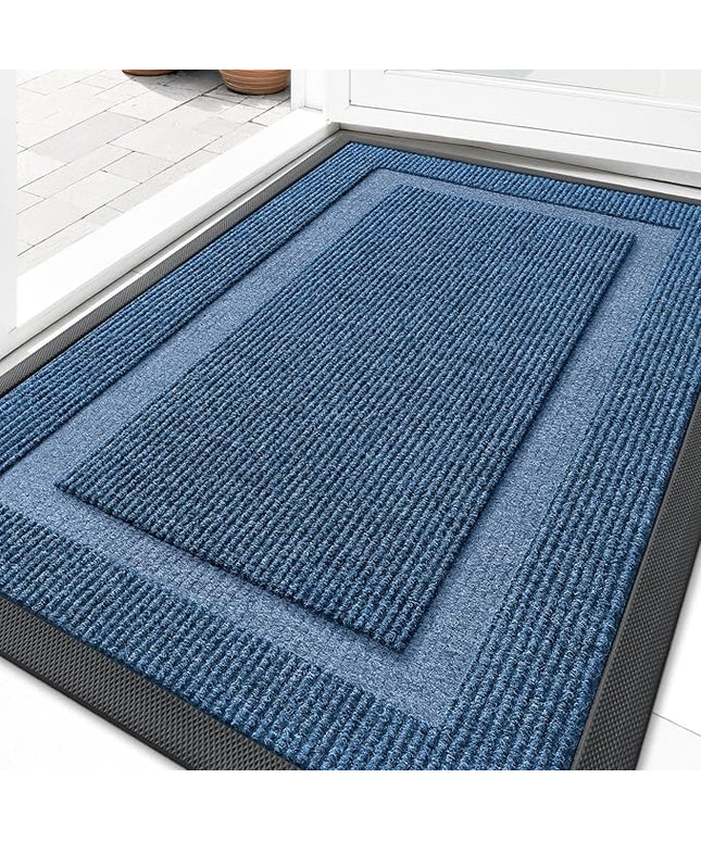 OLANLY Front Door Mat Indoor Outdoor Entrance, Waterproof All-Season, All-Weather Doormat, Sturdy Natural Rubber, Fade Resistant, Low Profile, Easy Clean Patio Porch Entryway Mat, 29.5x17, Light Blue