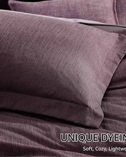 Monbix King Size Comforter Set, Italian Plum King Bedding Set Reversible, 7 Pieces, Cationic Dyeing Bed in a Bag King with Comforter, Sheets, Pillowcases & Shams