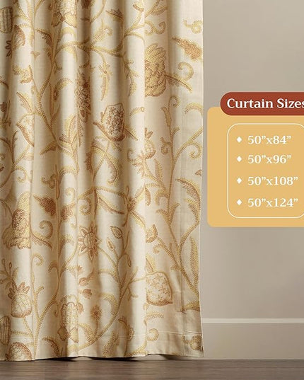 Maison d' Hermine Curtains for Living Room 100% Cotton 96 inch Length Two Panels Light Filtering Curtains for Bedroom Windows with Rod and Loop Pockets Drapes (Artisan Love Cream, 50" W x 96" L)