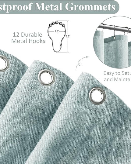 Naturoom Blue Linen Shower Curtain, Cloth Textured Fabric Shower Curtain Set with Hooks, Simple Elegant Modern Farmhouse Country Ultra Thick Bath Curtains for Bathroom,Water Repellent,60x72