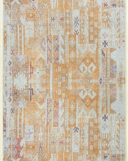 GLN Rugs Bohemian Collection - Machine Washable Area Rug, Bohemian Vintage, Non Slip, Low Pile Chenille Rug, Living Room, Bedroom, Bathroom Rug (2'x3' Yellow)