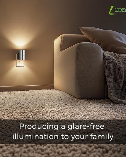 L LOHAS LED Night Light, Night Lights Plug into Wall, 1-Pack, Smooth Silver Glossy Plating Metal-Shade Nightlight, Light Sensor, Soft White 3000K, Dimmable Night Light Plug in for Hallway Bedroom