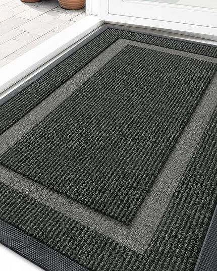 OLANLY Front Door Mat Indoor Outdoor Entrance, Waterproof All-Season, All-Weather Doormat, Sturdy Natural Rubber, Fade Resistant, Low Profile, Easy Clean Patio Porch Entryway Mat, 33x21, Black