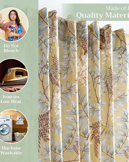 Maison d' Hermine Curtains for Living Room 100% Cotton 108 inch Length One Panel Light Filtering Curtains for Bedroom Windows with Rod and Loop Pockets Drapes (Feuillage Light Ecru, 50" W x 108" L)