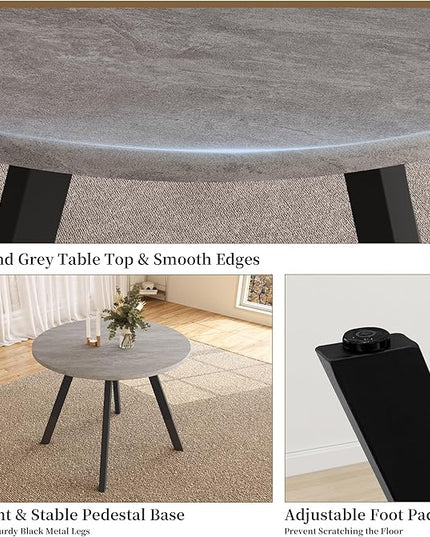 34.6'' Dining Table and Chairs for 4, Mid Century Modern Round Table Set, Space Saving for Apartment Kitchen Dining Room (Grey Table+4 U-Shaped White Chairs)