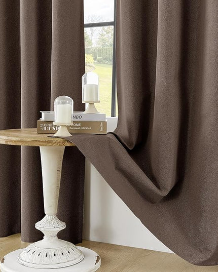 ChrisDowa 100% Blackout Brown Solid Curtains 45 Inches Long 2 Panels for Bedroom Living Room,Farmhouse Room Darkening Thermal Insulated Soundproof Grommet Top Window Treatment Drapes,52x45