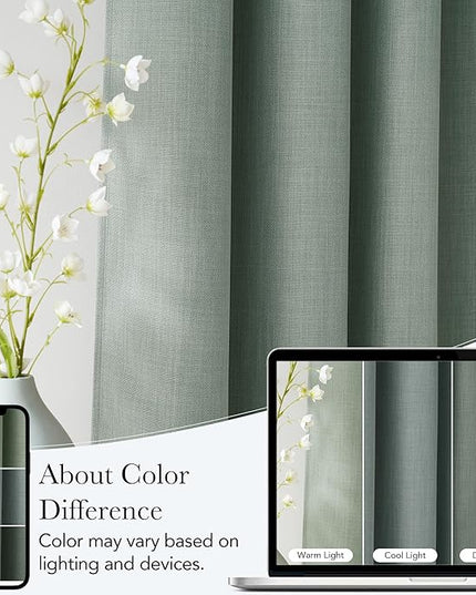 NICETOWN Faux Linen Sage Green Blackout Curtains 84 inches Long for Living Room - Privacy Panels for Bedroom, Modern Farmhouse Style Easy Care Grommet Top, 2 Panels, W52 by L84