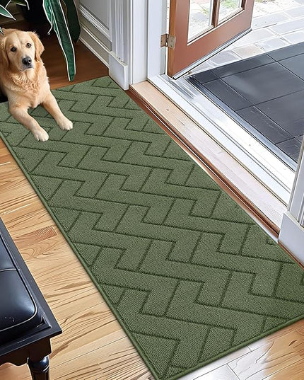 hicorfe Indoor Doormat,Front Back Door Mat Rubber Backing Non Slip Door Mats 20"x59" Absorbent Resist Dirt Entrance Doormat Inside Floor Mats Entryway Washable Low-Profile for Patio,Garden(Green)