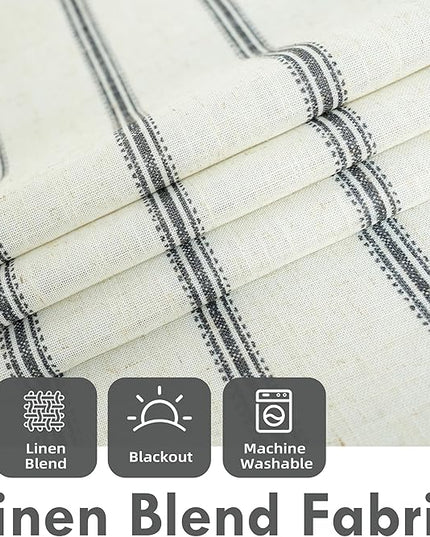 DriftAway Farmhouse Linen Blend Blackout Curtains 63 Inches Long for Bedroom Vertical Striped Printed Linen Curtains Thermal Insulated Lined Treatments for Living Room 2 Panels W52 x L63 Black