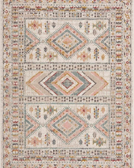 BoutiqueRugs Diem Boho Vintage Colorful Large Area Rug - Farmhouse Traditional Medallion Pink Carpet for Living Room, Bedroom - Pink, Cream, Green, Red, Gray, Yellow - 7'10" Round