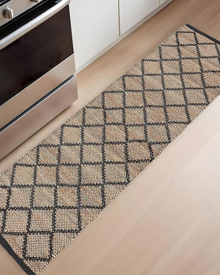 REDEARTH · Jute Cotton Area Rug, Sustainable Handwoven, Non-Shedding, Soft & Durable – Reversible, Neutral Tones for Home Décor in Living Room, Dining Room, Bedroom (Sierra Loom Black, 2'x6')