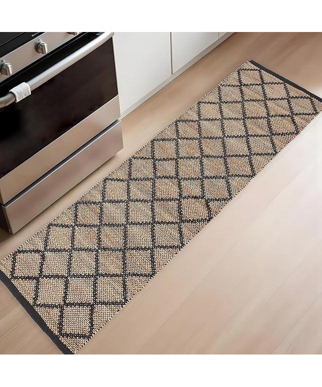 REDEARTH · Jute Cotton Area Rug, Sustainable Handwoven, Non-Shedding, Soft & Durable – Reversible, Neutral Tones for Home Décor in Living Room, Dining Room, Bedroom (Sierra Loom Black, 2'x6')