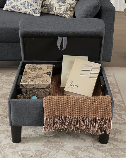 Convertible Sectional Sofa with Storage Ottoman Bench, 101" U Shaped Couch 4-Seat Sofa Set for Living Room/Apartment, Sectional Couch with Movable Ottoman, Darkgrey