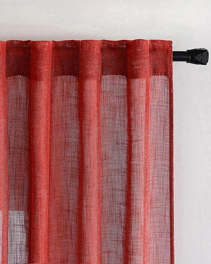 MIULEE Red Kitchen Curtains 36 Inch Length 2 Panels, Soft Thick Linen Textured Semi Sheer Light Filtering Short Cafe Tier Curtains for Small Half Window Back Tab Rod Pocket Christmas Decor