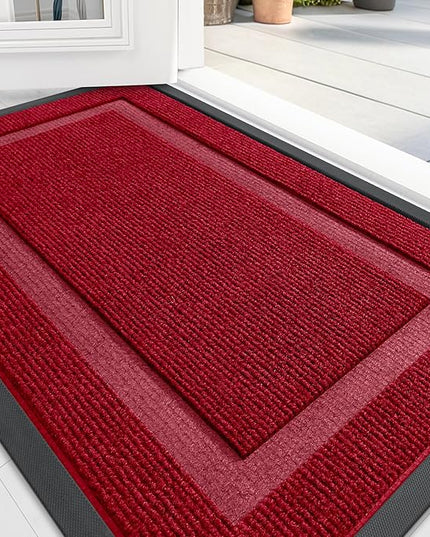 OLANLY Front Door Mat Indoor Outdoor Entrance, Waterproof All-Season, All-Weather Doormat, Sturdy Natural Rubber, Fade Resistant, Low Profile, Easy Clean Patio Porch Entryway Mat, 47x30, Wine Red
