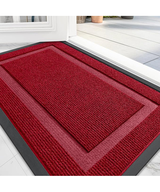 OLANLY Front Door Mat Indoor Outdoor Entrance, Waterproof All-Season, All-Weather Doormat, Sturdy Natural Rubber, Fade Resistant, Low Profile, Easy Clean Patio Porch Entryway Mat, 59x40, Wine Red