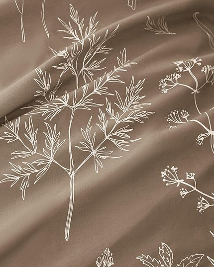 Love's cabin Light Taupe Comforter Set Queen - Queen Size Comforter Set, 3 Pieces Cute Floral Bedding Sets for All Seasons,1 Soft Reversible Botanical Flowers Comforter and 2 Pillow Shams