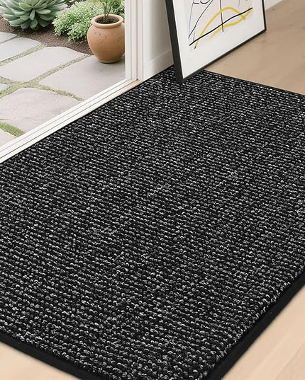 BEQHAUSE Dirt Trapper Door Mat 32" x 48", Non-Slip Washable Doormats Entrance Mat, Dirt Resistant and Absorbent Welcome Mat, Low Profile Floor Mats for Front Back Door and Entryway, Black