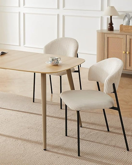 55 Inch Cat Scratch Resistant Dining Table Set for 4 - Modern Wood Table & White Leather Chairs, Kitchen & Dining Room Furniture 4 Seater Set (55.1")